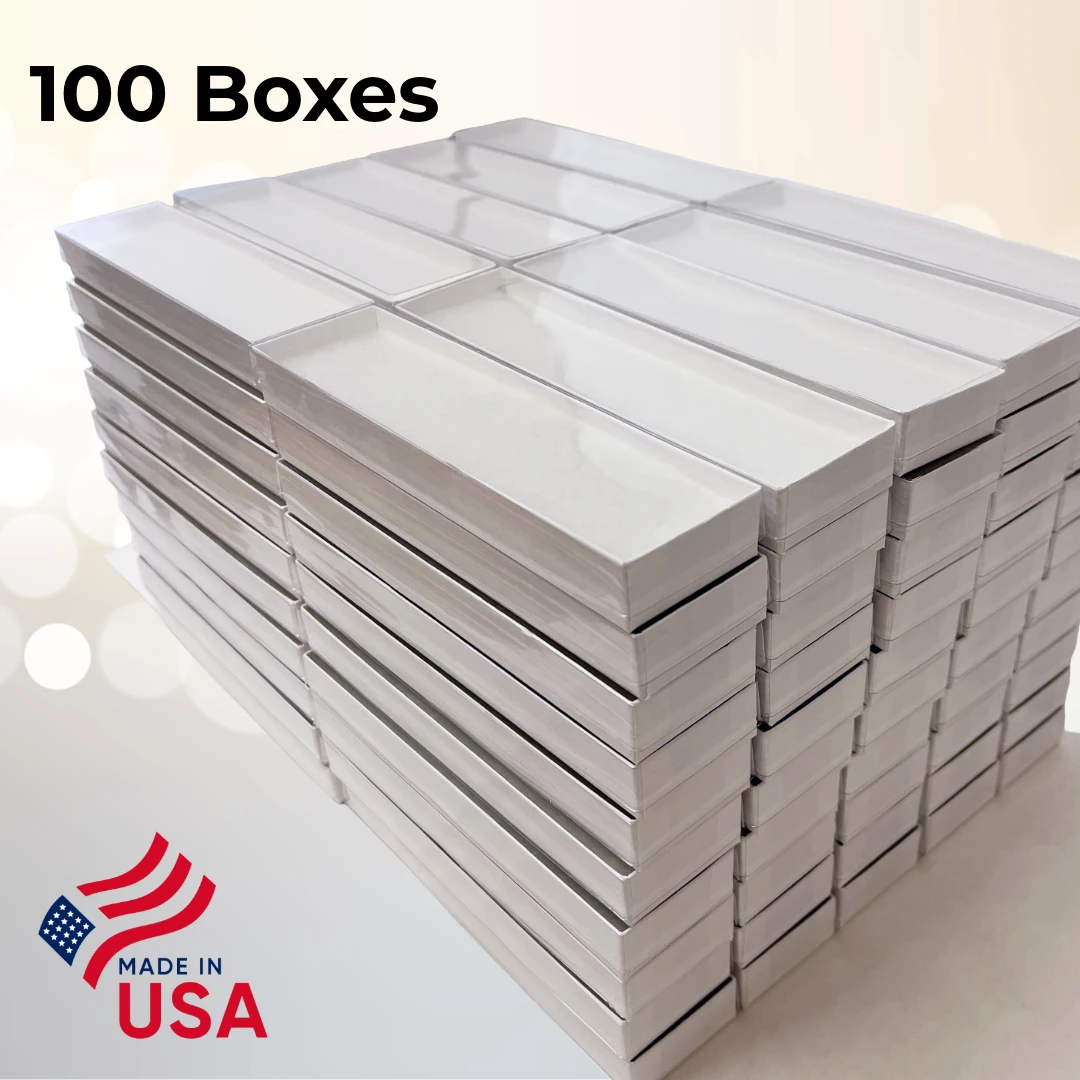 100 Boxes - Clear Top with White Bases Jewelry Boxes - 8" x 2" x 7/8"