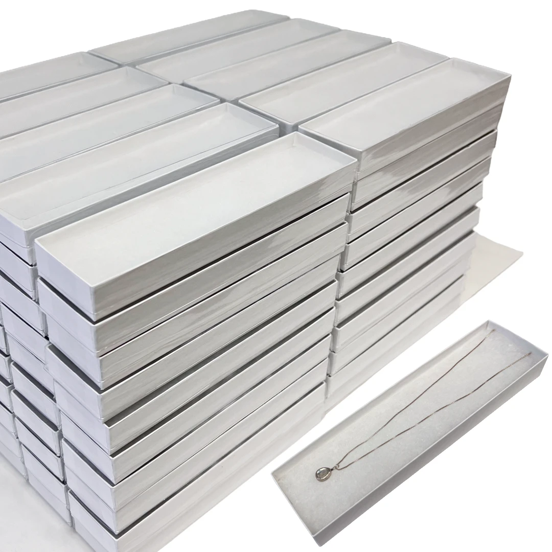 100 Boxes - Clear Top with White Bases Jewelry Boxes - 8" x 2" x 7/8"