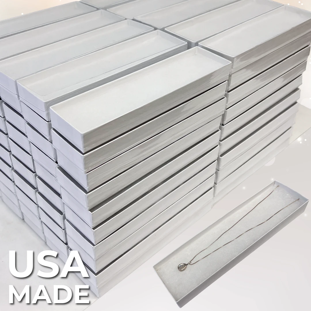100 Boxes - Clear Top with White Bases Jewelry Boxes - 8" x 2" x 7/8"