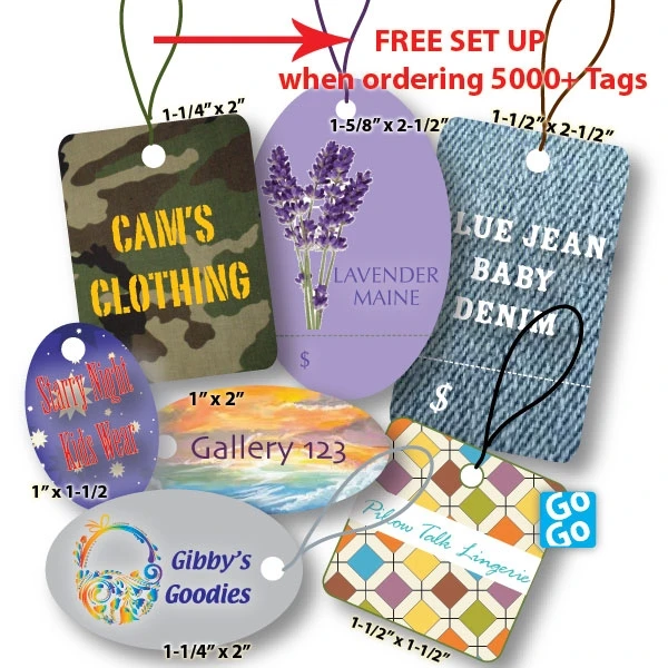 Custom Full Color Digital Tags - With Strings - Small & Medium Shapes