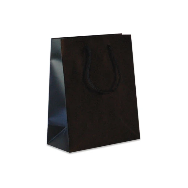 100 Bags - Matte Laminated Euro Paper Bags - Black - 8" x 4" x 10"