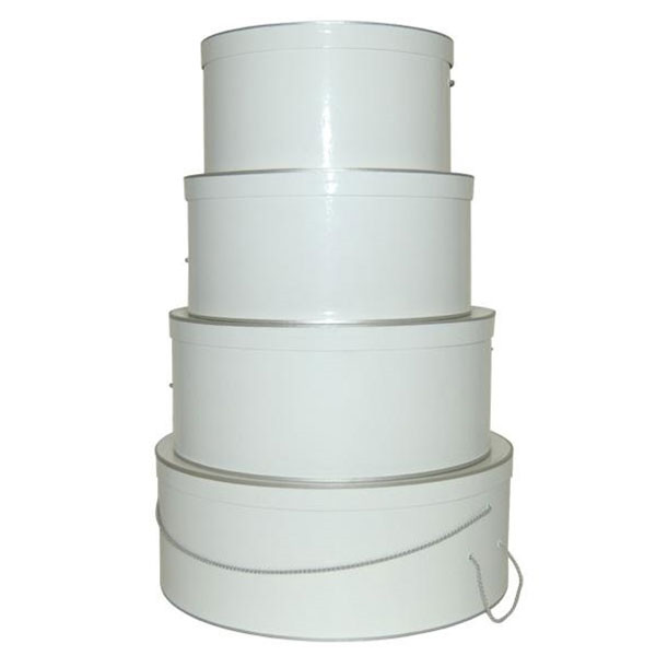 Rigid Hat Box Sets - White with Silver Trim