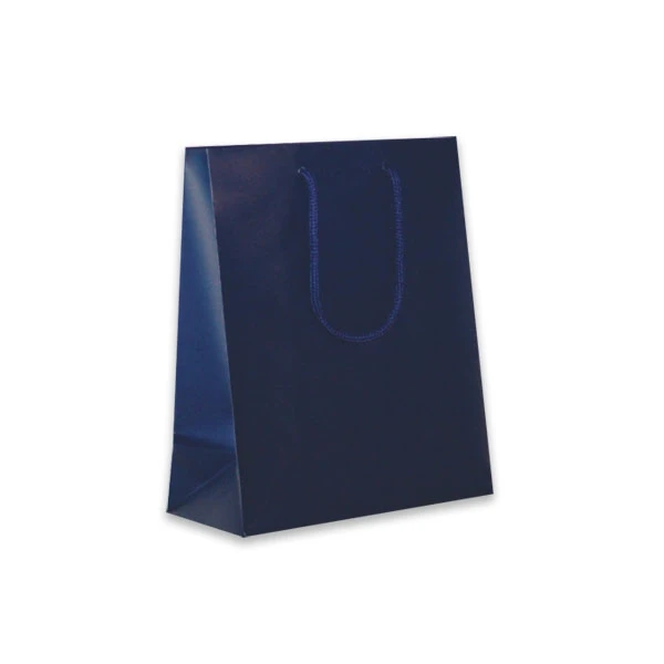 100 Bags - Matte Laminated Euro Paper Bags - Navy 8" x 4" x 10"