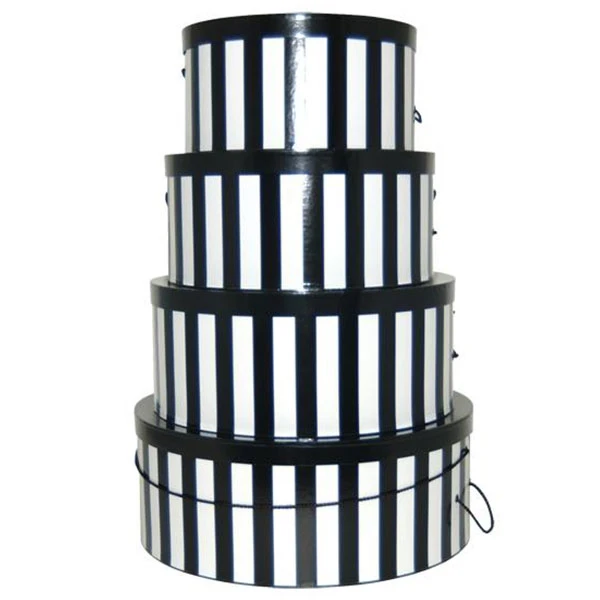 Rigid Hat Box Sets - Black & White Stripes