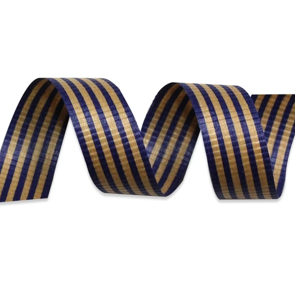 Blue and Kraft Crimped Stripes Cotton Curling Ribbon - 1/2" x 100 Yds.