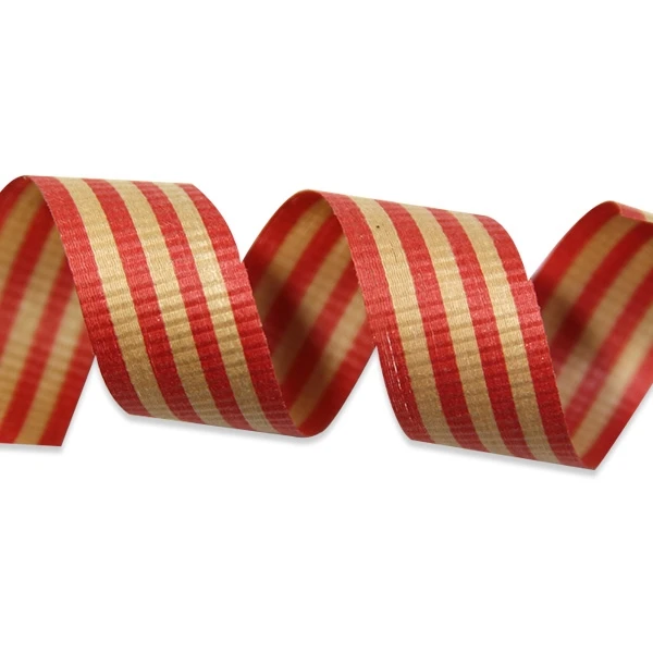 Red on Kraft Stripes Crimped Cotton Curling Ribbon - 1/2" x 100 Yds.