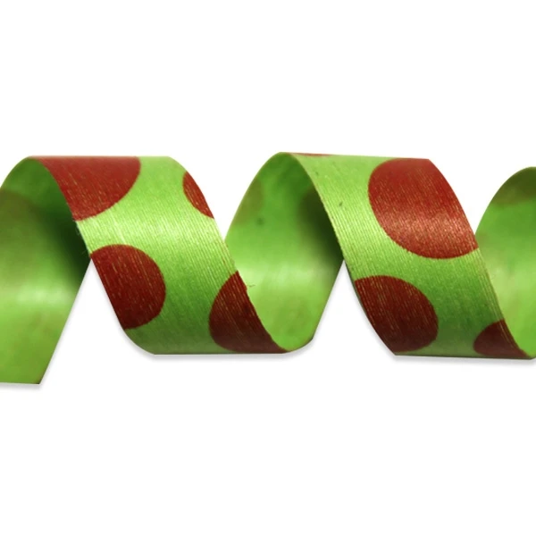 Red Dots on Lime Cotton Curling Ribbon - 1/2" x 100 Yds.