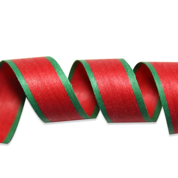 Red with Green Border Cotton Curling Ribbon - 1/2" x 100 Yds.