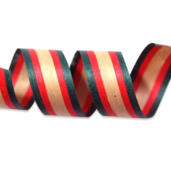 Green & Red Stripes on Kraft Cotton Curling Ribbon - 1/2" x 100 Yds.