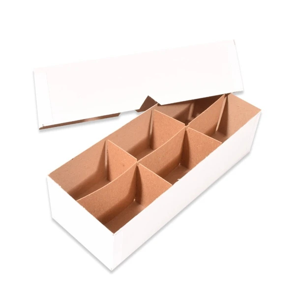 Rigid Set-Up Boxes - 9-3/4" x 3-5/8" x 2-1/2" White Kraft Boxes with Dividers 54/Pack