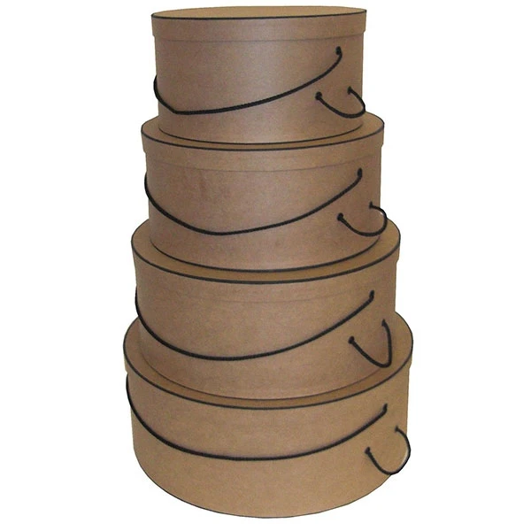 Rigid Hat Box Sets - Kraft with Black Trim