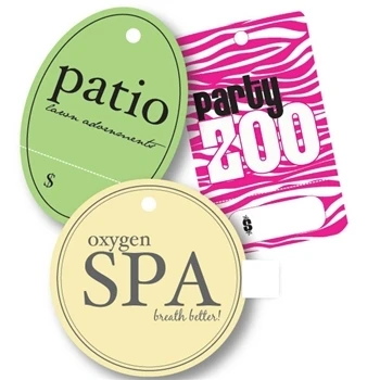 1000 Tags - Custom Ink Printed Tags 1-2 Colors - No Strings - Medium/Large Shapes
