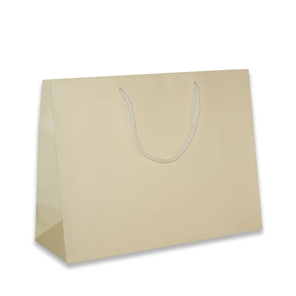 100 Bags - Matte Laminated Euro Paper Bags - Ivory - 13" x 5" x 10"