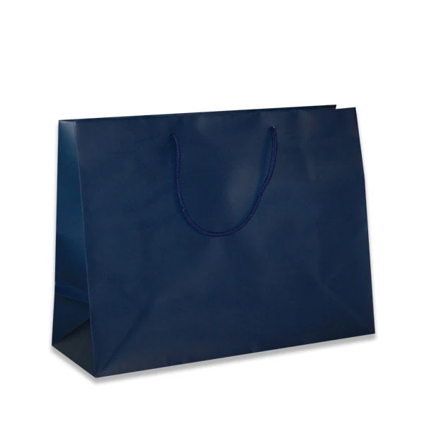 100 Bags - Matte Laminated Euro Paper Bags - Navy - 13" x 5" x 10"