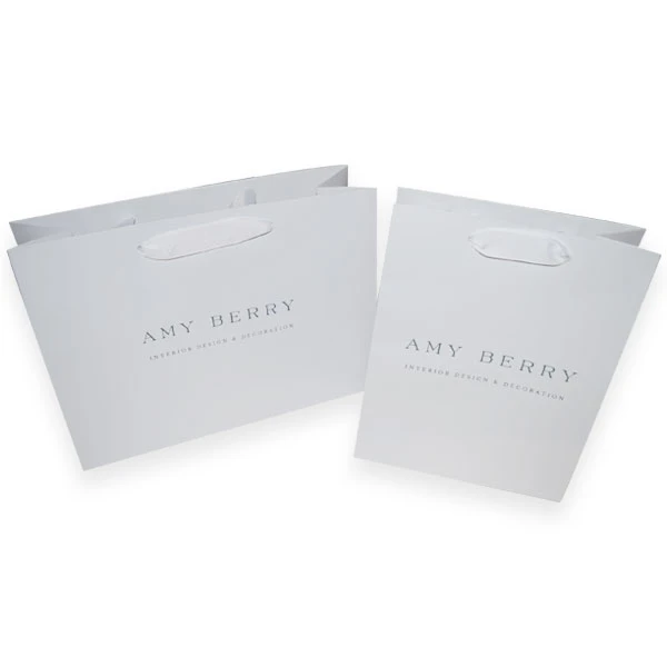100 Bags - London Paper Shopping Bags - 12-1/2" x 4-1/2" x 9" Matte White