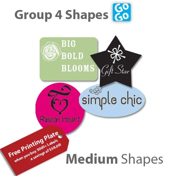 1000 Labels - Ink Printed Labels - Med. Shapes