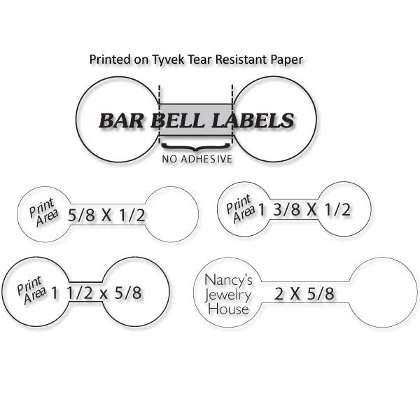 1000 Labels - Custom Hot Stamped Jewelry Tyvek Barbell Labels
