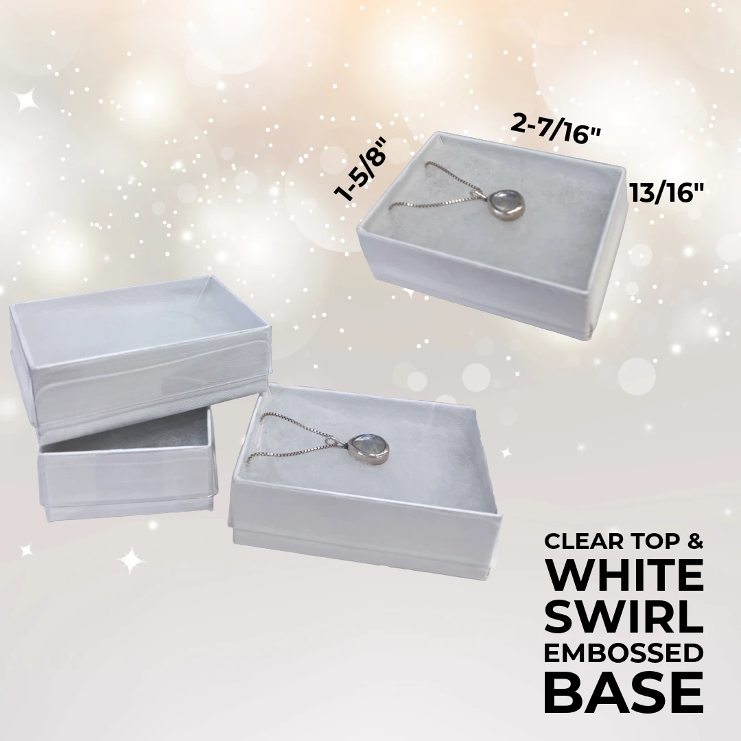100 Boxes - Clear Top with White Bases Jewelry Boxes - 2-7/16" x 1-5/8" x 13/16"