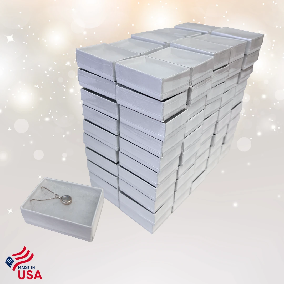 100 Boxes - Clear Top with White Bases Jewelry Boxes - 2-7/16" x 1-5/8" x 13/16"