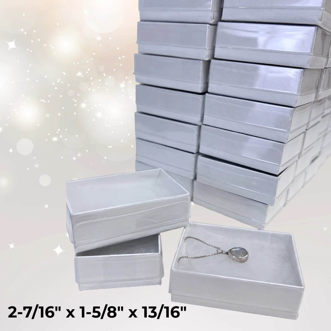 100 Boxes - Clear Top with White Bases Jewelry Boxes - 2-7/16" x 1-5/8" x 13/16"