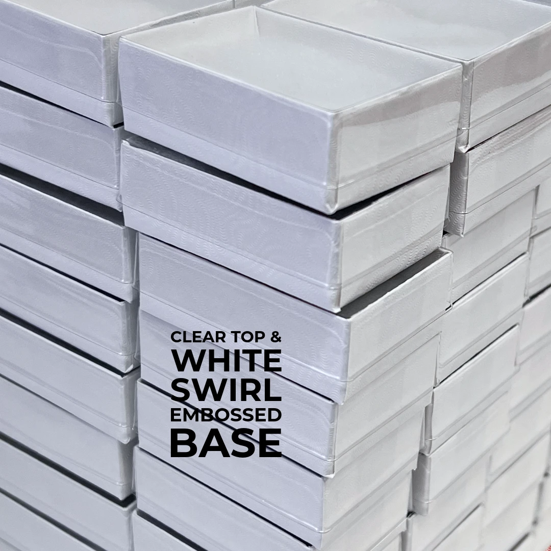 100 Boxes - Clear Top with White Bases Jewelry Boxes - 2-7/16" x 1-5/8" x 13/16"