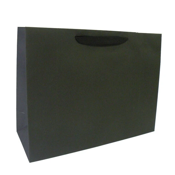 100 Bags - Black Eco Euro Paper Bags with Twill Handles 16" x 6" x 12"