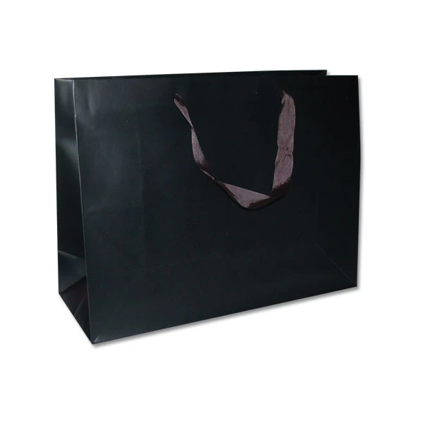 100 Bags - London Paper Shopping Bags - 16" x 6" x 12" Matte Black