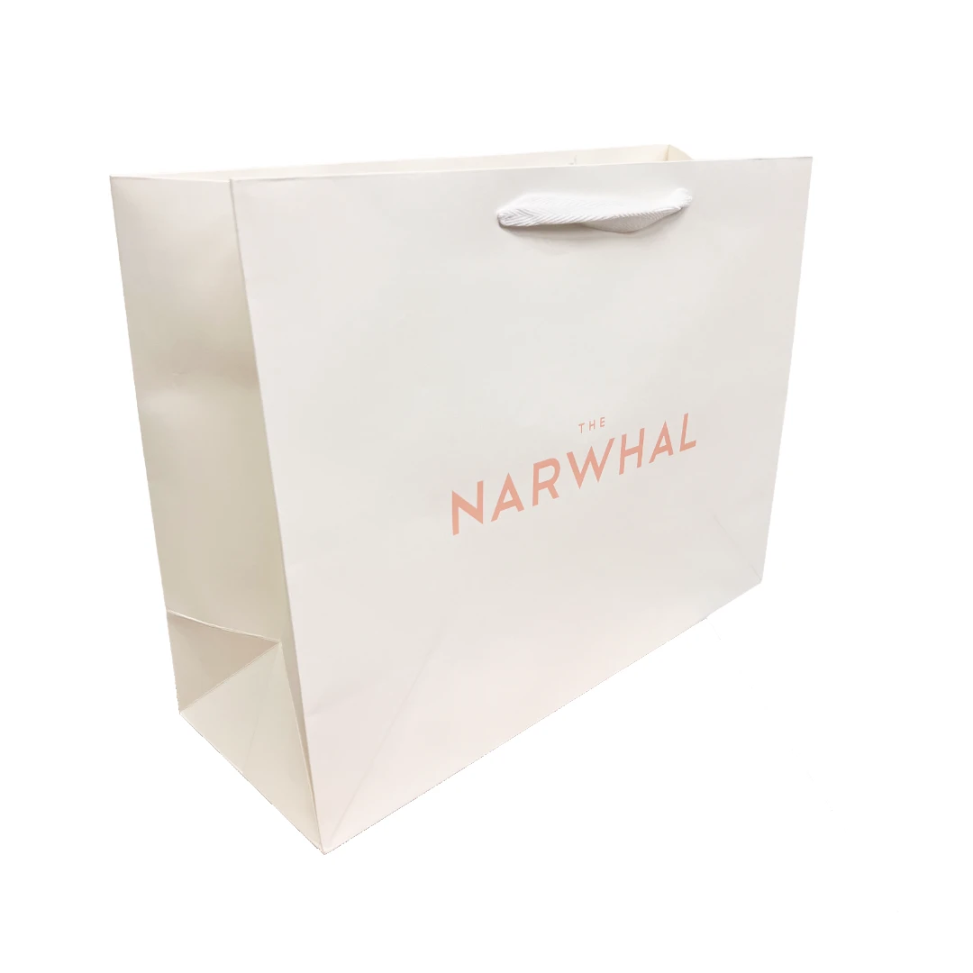 100 Bags - White Eco Euro Paper Bags with Twill Handles 16 x 6 x 12