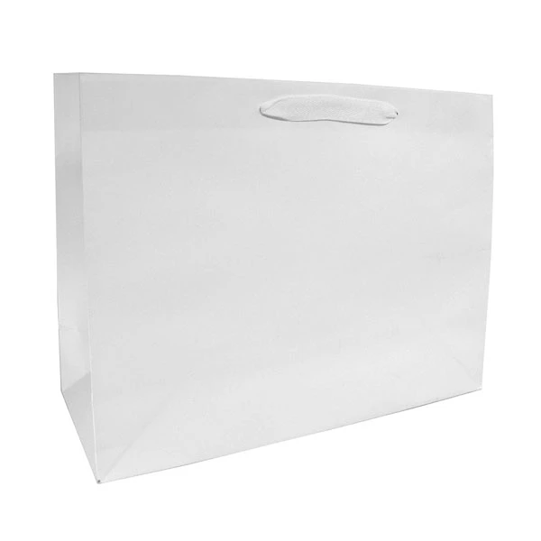 100 Bags - White Eco Euro Paper Bags with Twill Handles 16 x 6 x 12