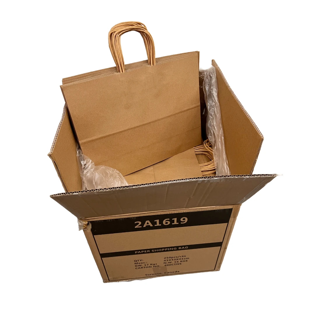 250 Bags - Recycled Kraft Paper Bags - 16" x 6" x 12.5"