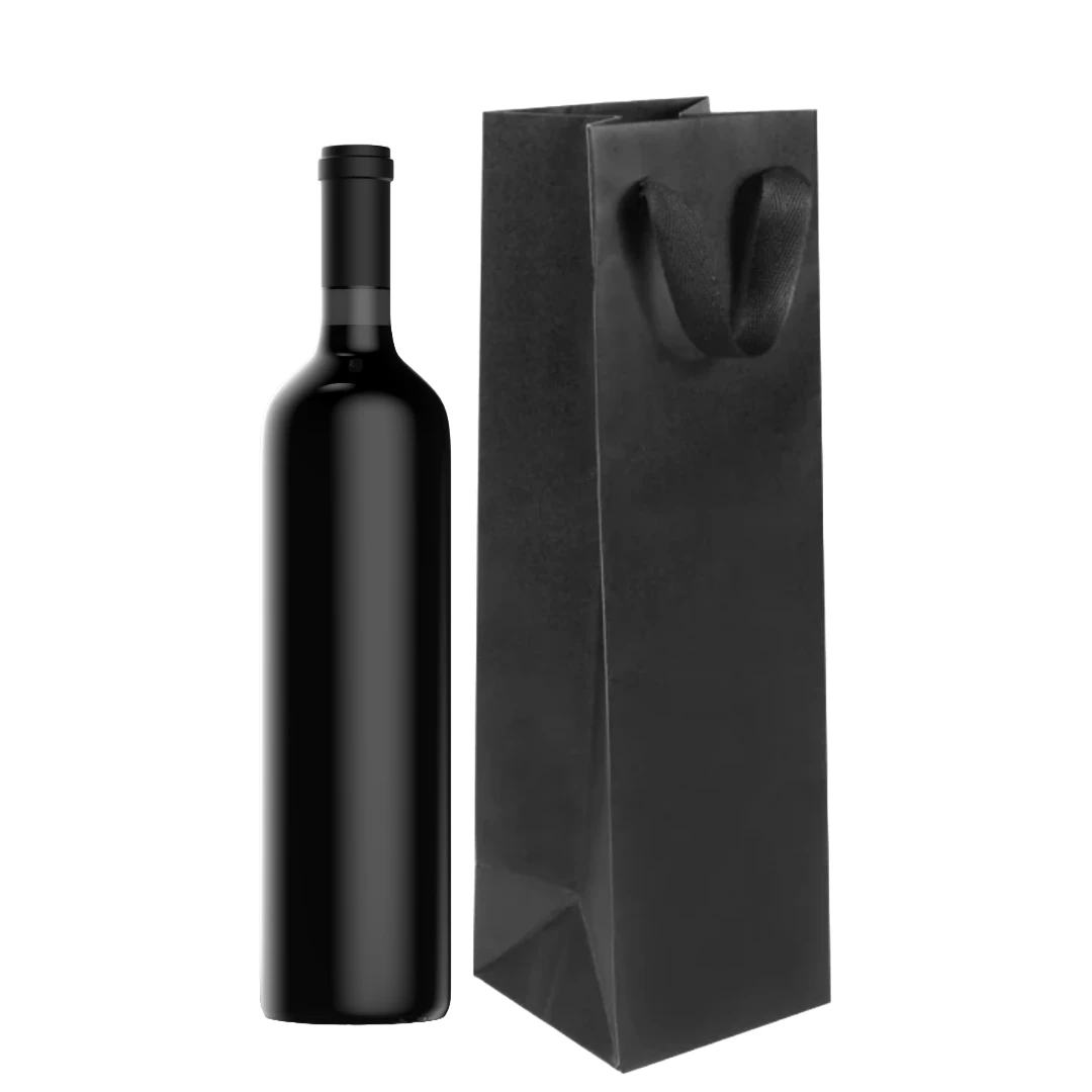 100 Bags - Eco Euro Paper Shopping Bags Wine 4-1/2 x 4-1/2 x 15 Broadway Black