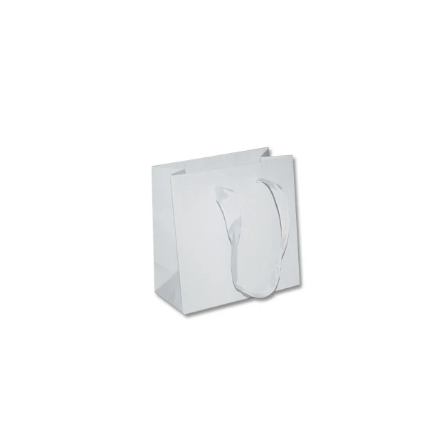 100 Bags - London Paper Shopping Bags - 6" x 3" x 6" Matte White