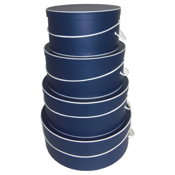 Rigid Hat Box Sets - Navy Blue with White Trim