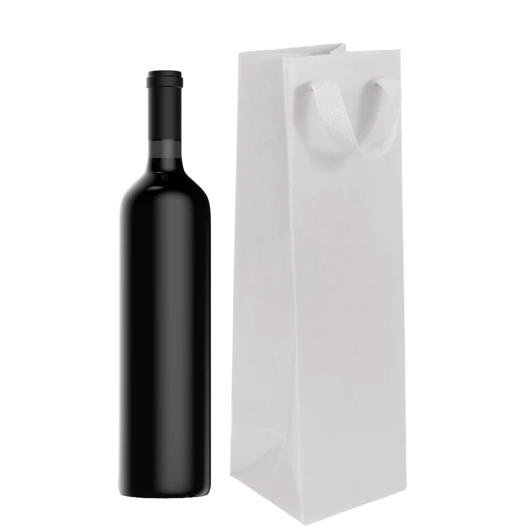 90 Bags - White Eco Euro Paper Wine Bags with Twill Handles 4-1/2 x 4-1/2 x 15