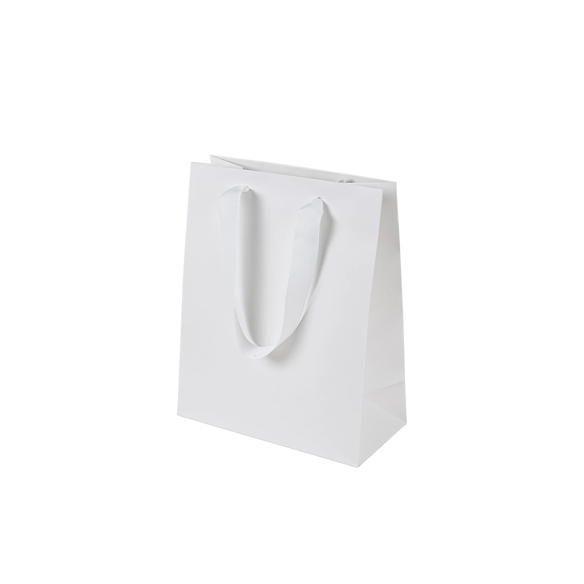 100 Bags - London Paper Shopping Bags - 8" x 4" x 10" Matte White