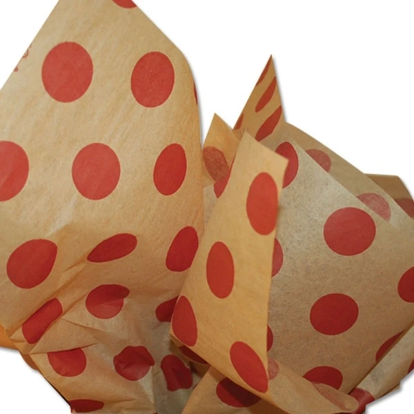 Burgundy Dots on Kraft Pattern Tissue Paper -20" x 30" Sheets - 240 / Pack