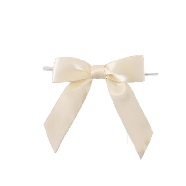 7/8" Ribbon - Pre-Tied Satin Twist Tie Bows - Ivory - 50 Bows/Pack