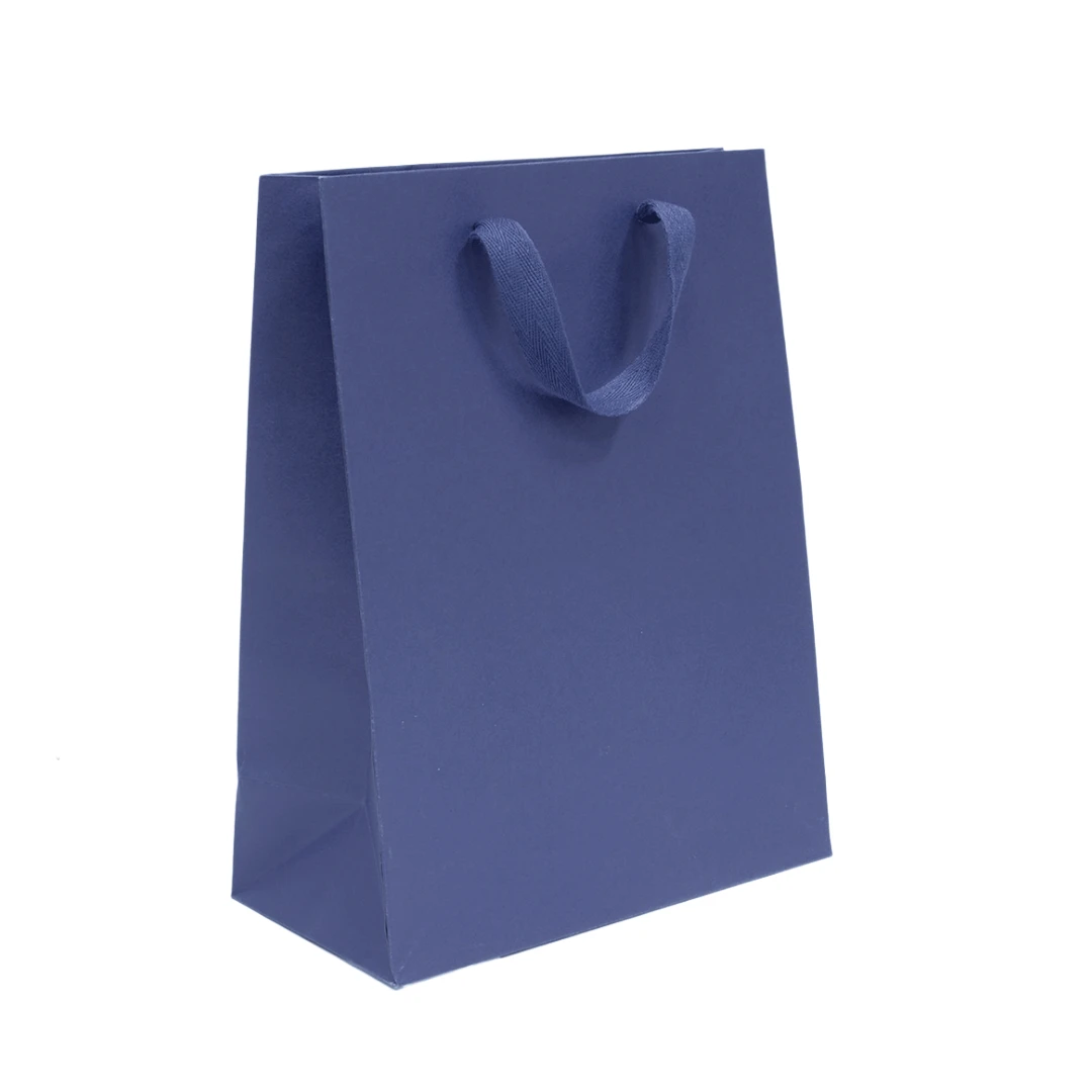 100 Bags - Navy Blue Eco Euro Paper with Twill Handles Bags 10 x 5 x 13