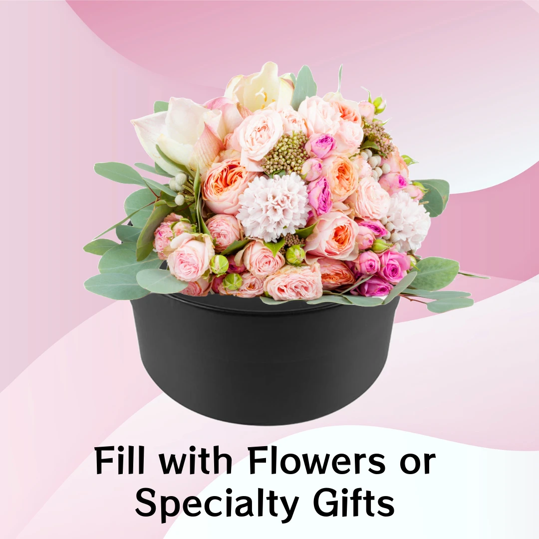 10 Boxes - Round Flower Gift Boxes - 9" Diameter Black