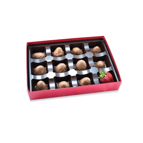 MADE IN USA-Chocolate Covered Strawberry Box (Holds 12) - Clear Top/Red Rigid Base 10 Sets/Pack