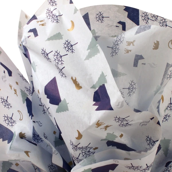 240 Sheets - Alpine Holiday on Pale Blue Pattern Tissue Paper - 20" x 30" Sheets