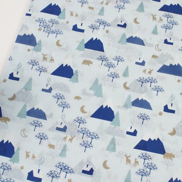 240 Sheets - Alpine Holiday on Pale Blue Pattern Tissue Paper - 20" x 30" Sheets
