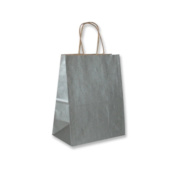 Metallic Silver Paper Shopping Bags: 8" x 5" x 10" - 250 Bags