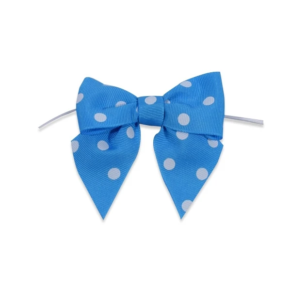 1-1/2" Ribbon - Pre-Tied Grosgrain Polka Dots Twist Tie Bows - Aegean Blue - 50 Bows/Pack