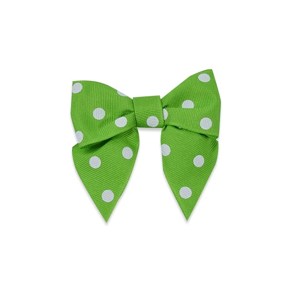 1-1/2" Ribbon - Pre-Tied Grosgrain Polka Dots Twist Tie Bows - Apple Green - 50 Bows/Pack