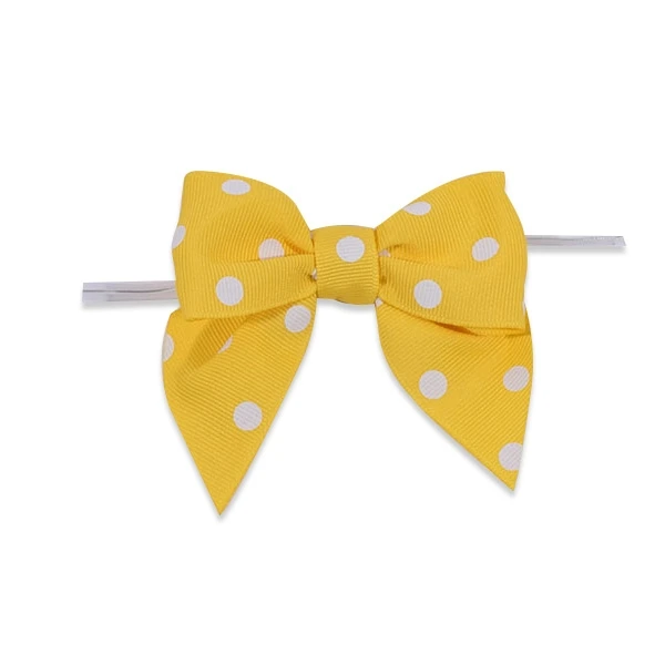 1-1/2" Ribbon - Pre-Tied Grosgrain Polka Dots Twist Tie Bows - Daffodil - 50 Bows/Pack
