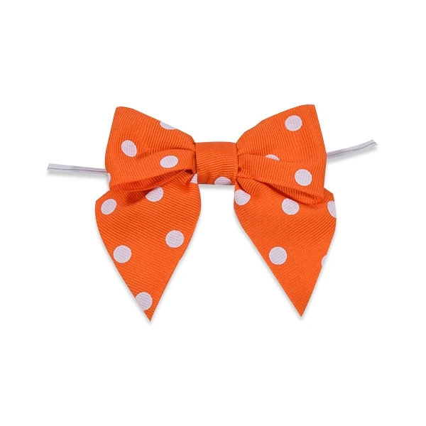 1-1/2" Ribbon - Pre-Tied Grosgrain Polka Dots Twist Tie Bows - Torrid Orange - 50 Bows/Pack