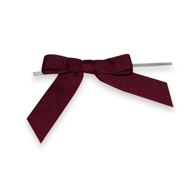 7/8" Ribbon - Pre-Tied Grosgrain Twist Tie Bows - Burgundy - 50 Bows/Pack