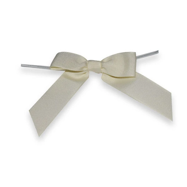 7/8" Ribbon - Pre-Tied Grosgrain Twist Tie Bows - Ivory - 50 Bows/Pack