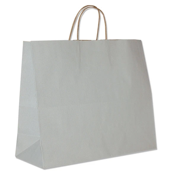 White Varnish Stripe Paper Shopping Bags: 16" x 6" x 12" - 250 Bags/Case